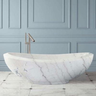 China 2024 Custom Marble Bathtub Calacatta Viola Natural Stone Bathroom Freestanding Bathtub for sale