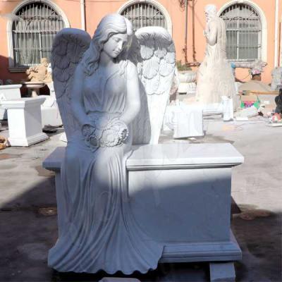 China Custom Outdoor Decor Cheap Price White marble baby angel statue Tombstone for graves with engraving for sale