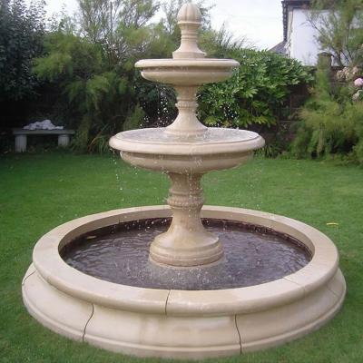 China Discount outdoor water fountains yellow marble water fountain with two tiers for garden decoration for sale