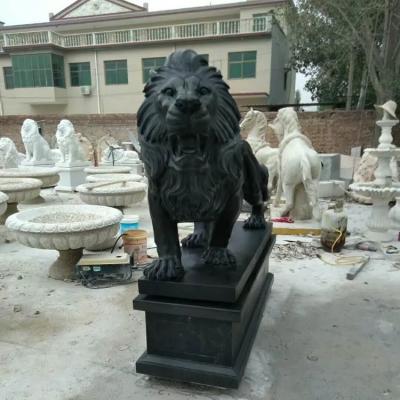 China Home Garden Villa Luxury Decor marble Sculpture Hand Carved large size black  stone Lion Statues for decoration for sale