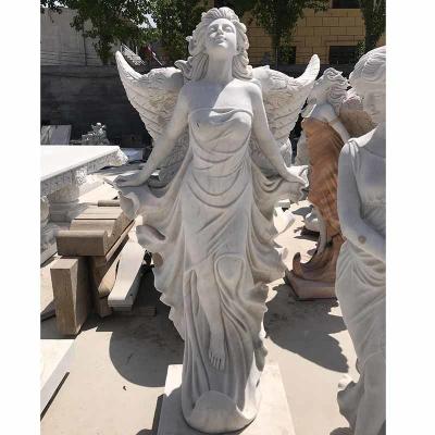 China Western Style Custom Outdoor Marble Kneeling Angel Sculpture for Cemetery Decoration for sale