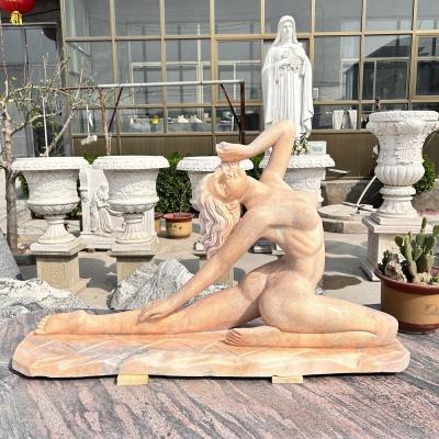 China Custom marble crafts sculpture villa interior decoration Sunset red Yoga sexy girl nude female sculpture for sale for sale