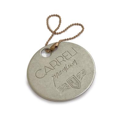 China Nickel Free Matte Silver Plated Engraved Round Shape No Rust Designer Wholesale Custom Logo Chain Metal Bag Hanging Tags for sale