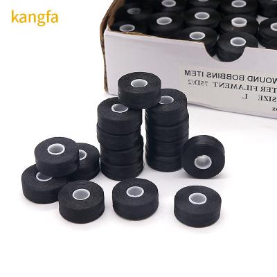 China 75D/2 100% Polyester Pre-wound Bobbins Threads High Tenacity 144pcs/Box L Type White Side for sale