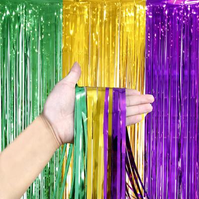 China Quick and Easy Set 2PCS/PK 1*2M Tinsel Curtain Mardi Gras Party Supplies Mardi Gras Birthday Party New Orleans Party Decorations SP-25 for sale