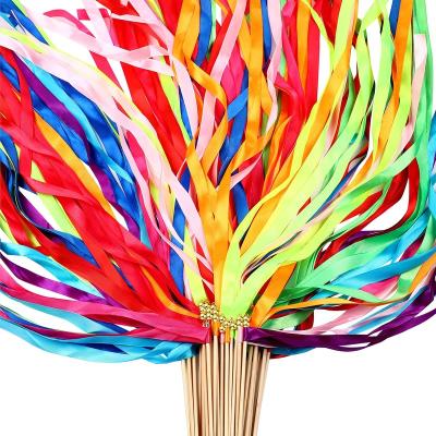 China Quick and Easy Assembly Party Ribbon Multicolor Flame with Bells Silk Magic Wand Sticks Ribbon Wedding Magic Wands Ribbon Fairy Flames SP-31 for sale