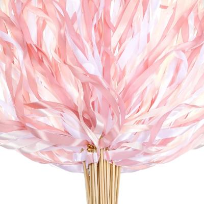 China Wedding Quick and Easy Assembly Pink Color White Naked Wedding Wand Sticks Ribbon Flames Party Ribbon Flames with Bells Stick Silk Fairy Magic Wand SP-31 for sale