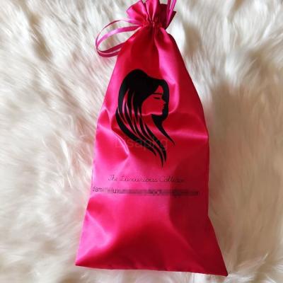 China Outdoor Handling Hair Extension Screen Printing And Material Satin Hair Silk Drawstring Bag for sale