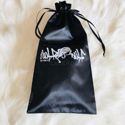 China Hair / Wig Wholesale 100% Custom Logo Black Satin Hair Bag Silk Bundles Bag for sale