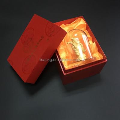 China Handmade Small Red Square Pu Satin Leather Foam Packaging Wooden Box for sale