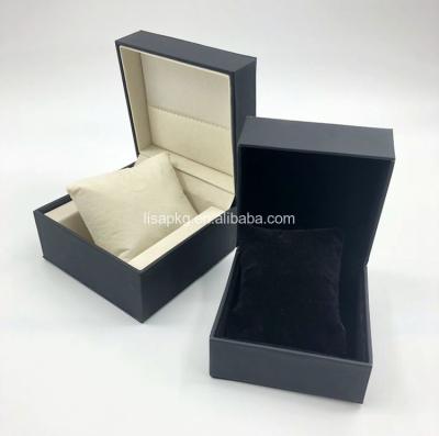 China Custom Luxury Black Watch Packaging PU Leather Plain Plastic Watch Box for sale