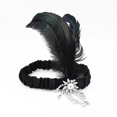 China Beauty Decorations New Arrival 1920's Costume Accessories Black Feather Headband For Screaming Gatsby Party Flapper Girls for sale