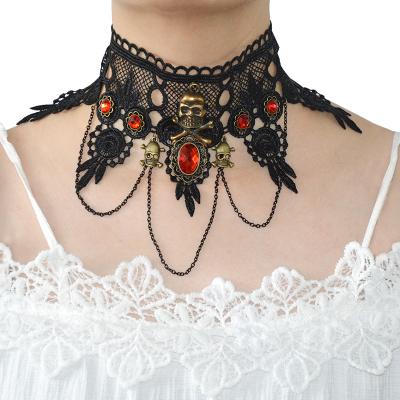 China New Arrival Halloween Style Halloween Necklace Charm Lace Choker Pendant Necklace For Women Party Decoration for sale