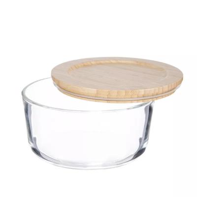 China Sustainable Wooden Lid Airtight Glass Meal Prep Containers Food Storage Microwave Glass Container for sale