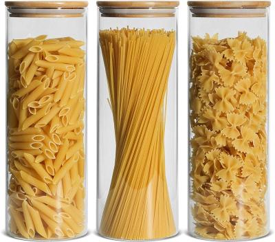 China Sustainable Glass Food Storage Containers Jars with Airtight Bamboo Lid Pantry Organization Jar for sale