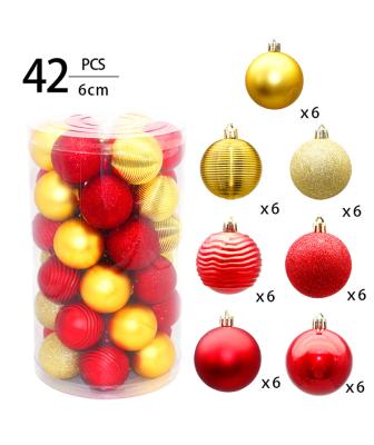 China Home Festival Decoration 6CM 42pcs Gold and Red PS Christmas Ball Set Hanging Decor Ornament Ball for sale