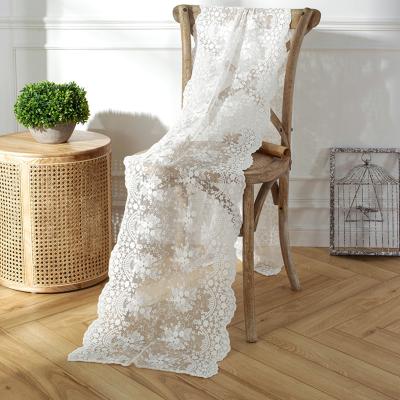 China Romantic White Embroidered Lace Wedding Table Runners For Decoration for sale