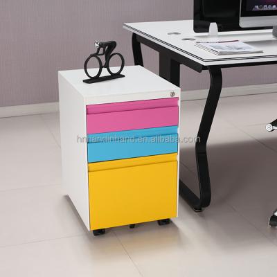 China Modern Design Peer Movable Movable Three Drawers Cabinet Metal Storage Unit Filing Cabinet for sale