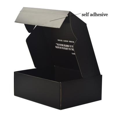 China Recyclable Custom Small Self Adhesive Corrugated Paper Packaging Box Matte Black Shipping Boxes With Zipper Tear Strip for sale