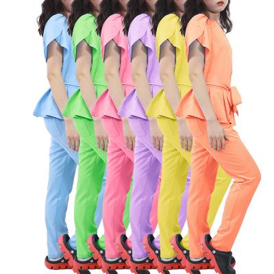 China 2022 Comfortable New High Quality Plus Size Scrubs Uniforms Sets Belt Nurse Uniform Scrubs Nursing Stretch Walkers for sale