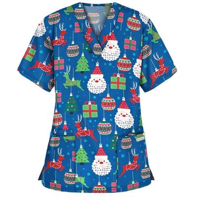 China Wholesale Hospital Nursing Scrub Uniforms Women Spandex Cartoon Short Sleeve Hospital Dental Scrub Tops Custom Made for sale