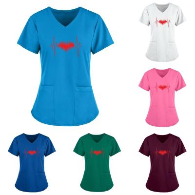 China Fashion Comfy Custom Scrubs Causal Nurse Scrubs V-Neck Top Tee Shirts Stretch Basic T-Shirts for sale