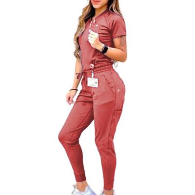 China High Quality Comfortable Scrub Uniform Short Sleeve V-Neck Women Set Medical Anti Wrinkle Scrubs Male Nurse Scrubs for sale