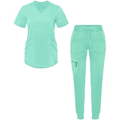 China Top Selling Custom Logo Sleeve Nurses Scrubs Uniforms Sets Anti-wrinkle Shorts Scrub Jogger Uniform Set for sale