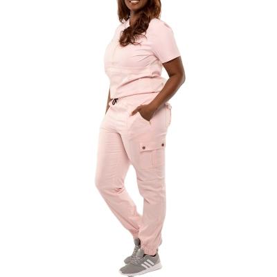 China 2021 Comfortable Customized Hospital Uniform Short Sleeves Scrubs Uniforms Zipper Pockets Scrub Sets Women for sale