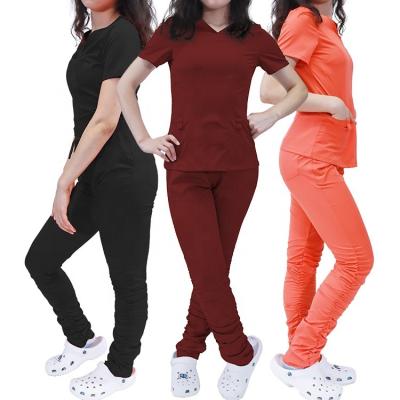 China Comfortable Wholesale Women Fashion Scrubs Pile 96% Polyester 4% Spandex Pile Scrubs Jogger Set for sale