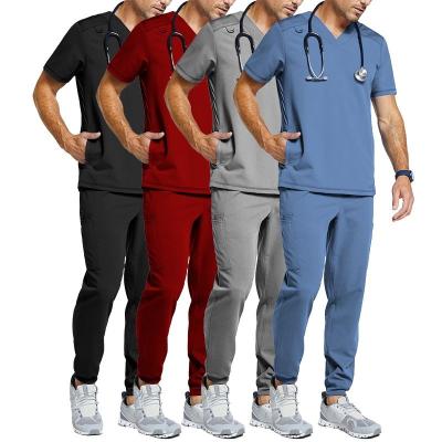 China Medical Stretch Comfortable Spandex Scrubs Nursing Uniform Men Medical Uniform Pant Scrubs Set for sale