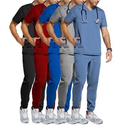 China Comfy Short Sleeve Scrubs Uniforms Mens V Neck Scrubs Set Medical Tops And Pants Scrubs Men for sale