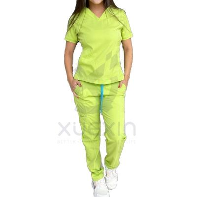 China Fashion Comfortable Design Scrub Uniforms Stretch Short Sleeve Breathable Nursing Uniform Clinic Scrub Suits Women for sale