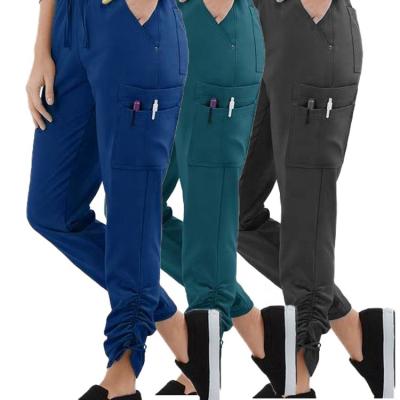 China Wholesale Hospital OEM Nurse Uniform Scrubs New Design Hospital Bottom Joggers Ruffled Staked Pants Stretch Jogger Pants for sale