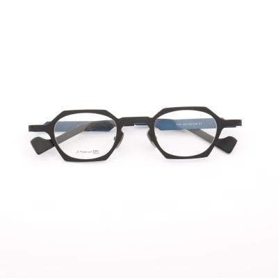 China To Read Factory Sale High Quality Polygon Small Rim Black Lightweight 7021 Optical Glass Titanium Frame for sale