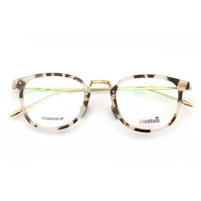 China New Design Model 9133 Acetate Optical Frames Titanium Leopard Print Round Low Eyeglass Frames for sale