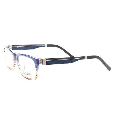 China Special Rectangular Eye Rim Wooden Temple Glasses Frame Acetate K6616 Optical Frame for sale