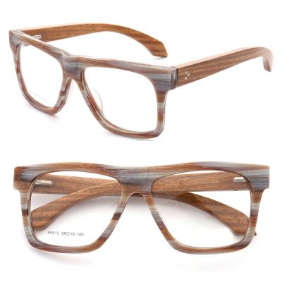 China NEW ARRIVAL K6613 Fashion Rivet Acetate Rectangular Thick Eye Rim Wooden Temple Glasses Frame Optical Frame for sale