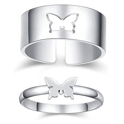 China TRENDY Butterfly Rings Lover Couples Rings Set Friendship Wedding Open Rings Women Jewelry for sale