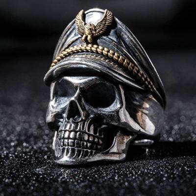 China Amazon Hot Sale Stainless Steel Men's Ring Skeleton Officer Special Soldier Durable Beret Ring Men for sale