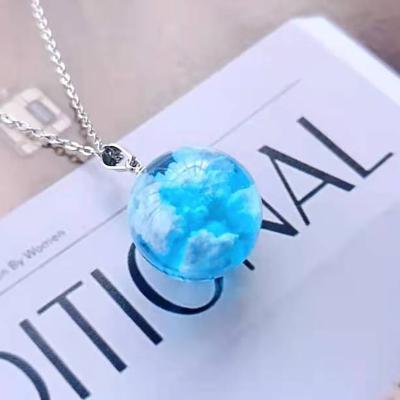 China European and American blue sky clouds lasting white necklace and white transparent spherical hanging moon clouds necklace for sale