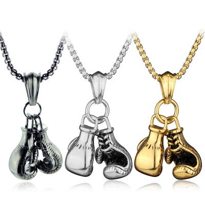 China Durable Titanium Steel Pendant Necklace Personalized Men's Boxing Gloves Fitness Accessories Boxing Gloves Necklace for sale