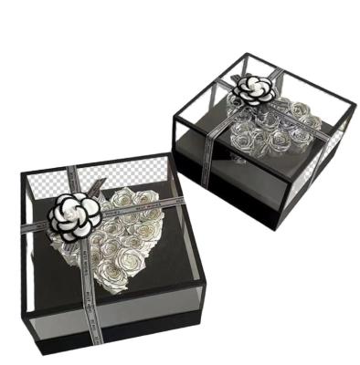 China 2022 EP New Valentines Day Gift Rose FlowerCamellia Acrylic Eternal Love Finished Small Perfume Silver Gift Box for sale