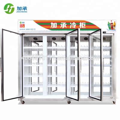 China Single-temperature Jiacheng front and back open soft cold drink fridge, glass cooling fan door display fridge, beverage cooler fridge for sale