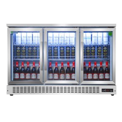 China Single-temperature 3 Door Countertop Beverage Display Beer Fridge Cooler Back Bar Beer Cooler Stainless Steel Fridge for sale