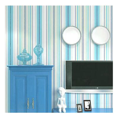 China Moistureproof Waterproof Baby Light Blue And White Striped Wallpaper PVC Vinyl Pictures Modern Decoration for sale