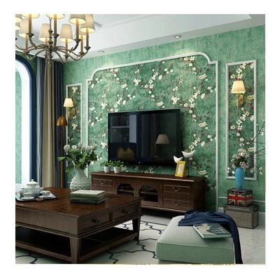 China Moistureprooof Waterproof Green Vinyl 3d Wallpaper Luxury Floral PVC Wallcovering For Walls Decoration for sale