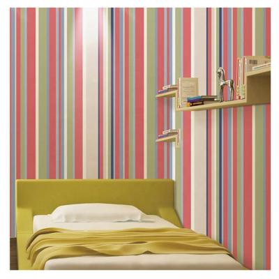 China Moistureproof Waterproof Kids Room Pink and Blue Striped Vinyl Wallpaper PVC Wallcovering Home Decoration for sale