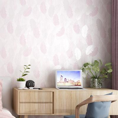 China Modern Pink Leaf Design Nonwoven Wallpaper Wallcovering For Girls Room Decoration for sale