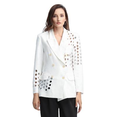 China Breathable hollow outlet blazer de mujer Chaqueta notched asymmetric collar long sleeve casual blazer for women for sale